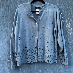 Sag Harbor Gray Cardigan with Pink Button